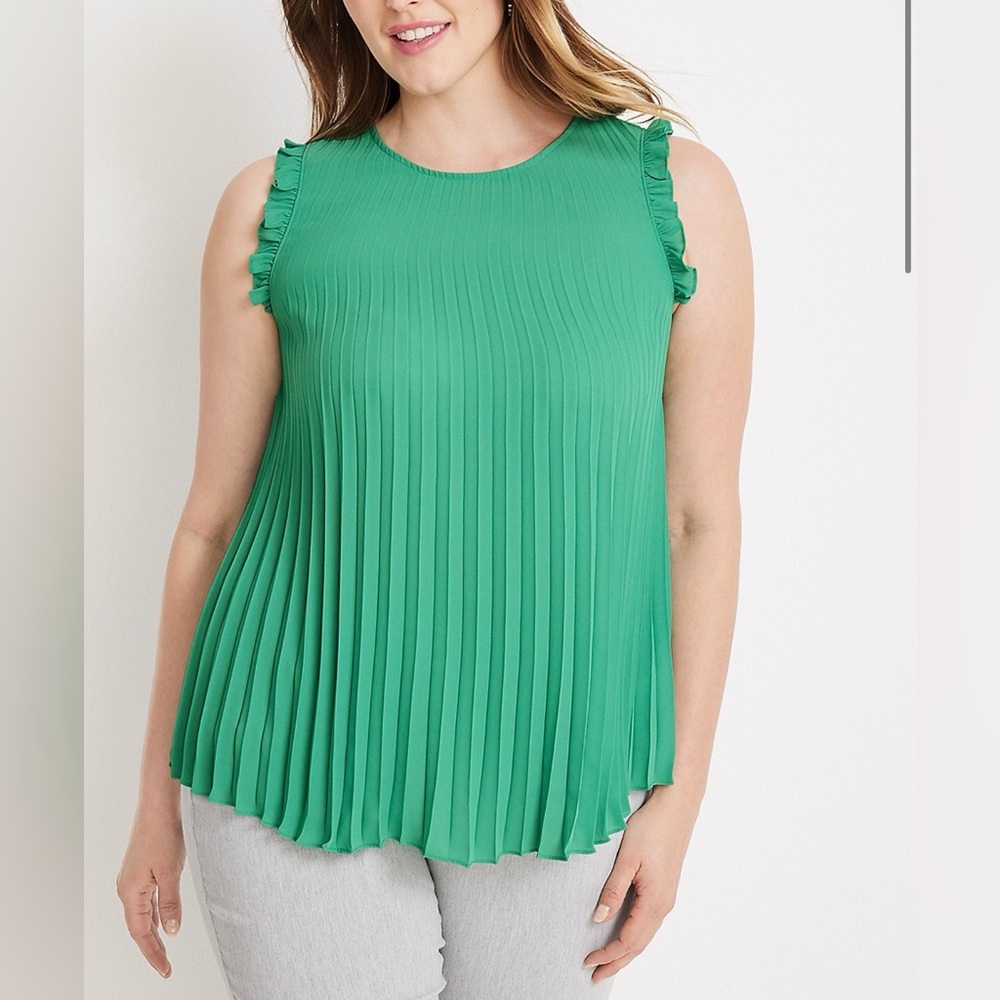 Maurices Green Pleated Ruffle Sleeve Tank Top Womens Plus 4x